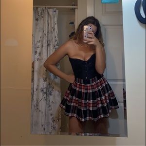 Plaid red black and white skirt punk size large